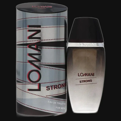 Men's eau de toilette set: Lomani Strong bottle with retail box and label