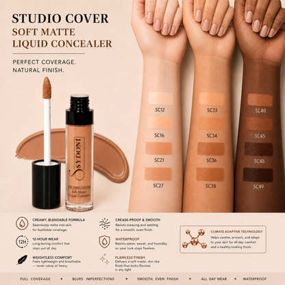 SYDONI STUDIO COVER SOFT MATTE LIQUID CONCEALER – Flawless Coverage, Seamless Finish 0.35 OZ. - Renee Lane Company