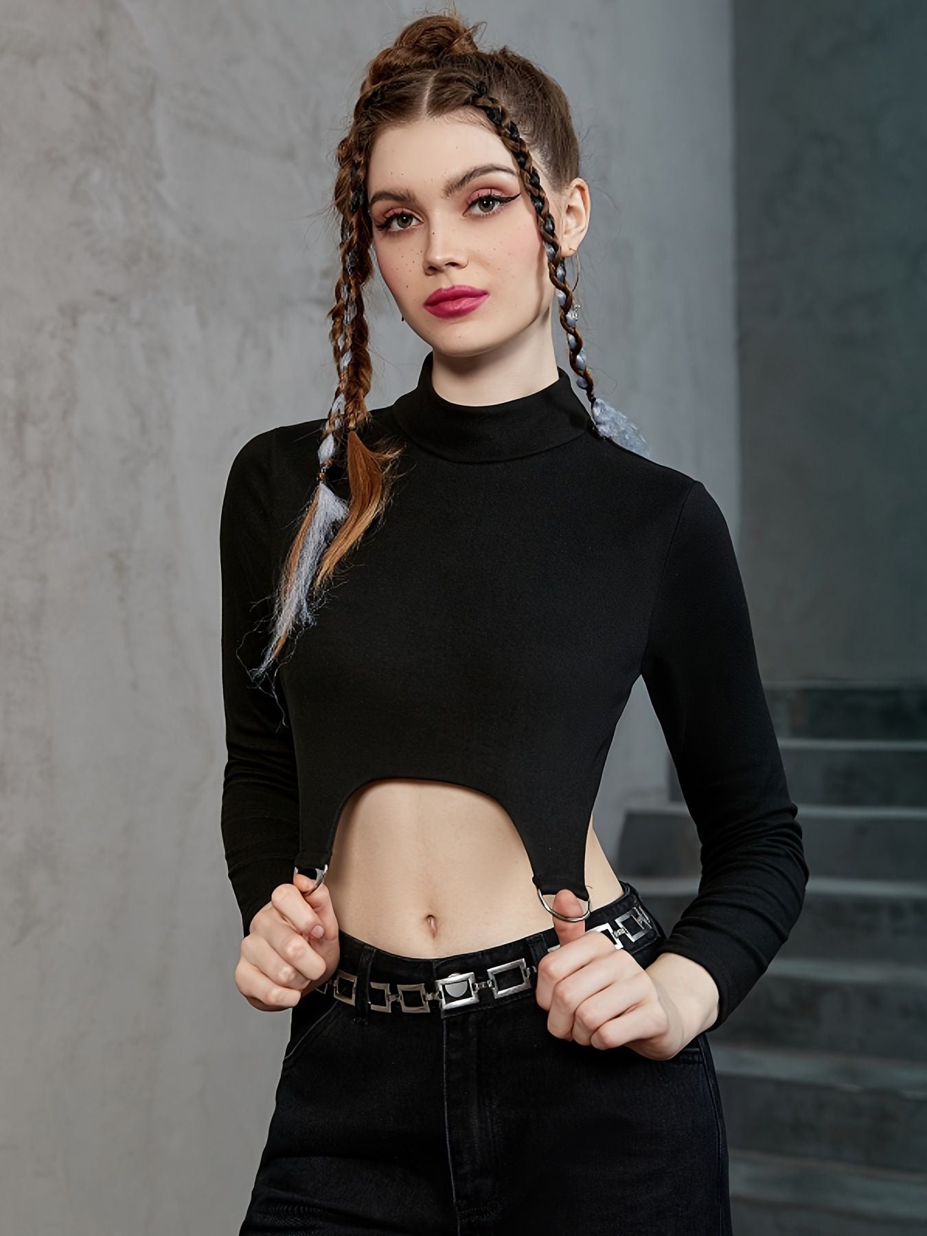 Stylish Skinny Stretchy Top, Long Sleeve Turtle Neck Solid Top, Casual Every Day Tops, Women's Clothing - Renee Lane Company