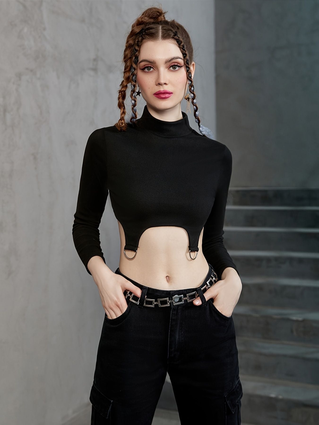 Stylish Skinny Stretchy Top, Long Sleeve Turtle Neck Solid Top, Casual Every Day Tops, Women's Clothing - Renee Lane Company