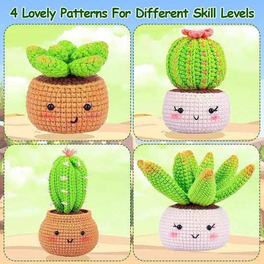 Succulents Crochet Kit Crochet Kit For Beginners DIY Knitting Supplies for Kids Adults 4 Patterns - Renee Lane Company