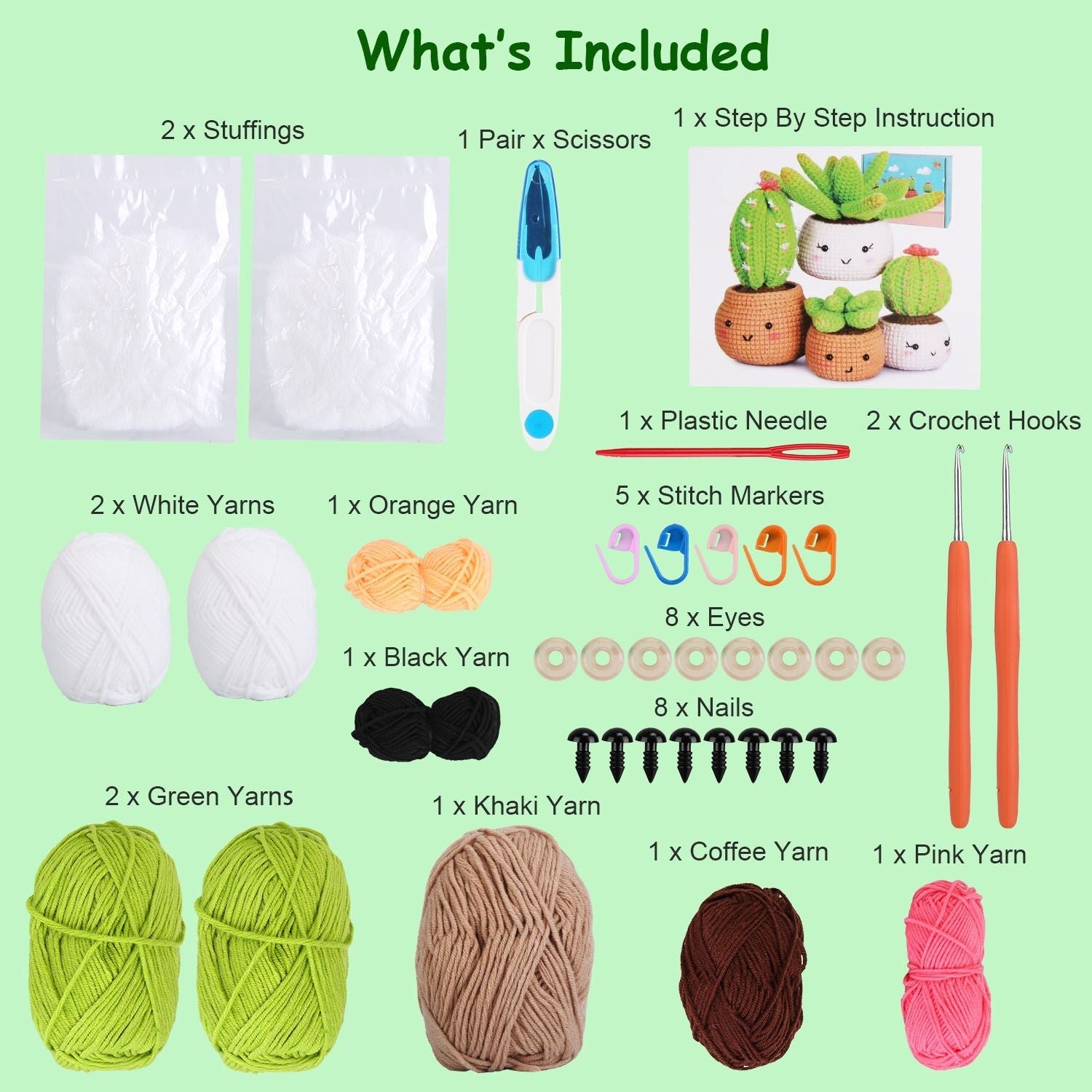 Succulents Crochet Kit Crochet Kit For Beginners DIY Knitting Supplies for Kids Adults 4 Patterns - Renee Lane Company