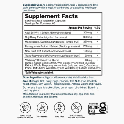 Supplement facts panel for Nature’s Lab Super Antioxidant Support, 2 capsules daily