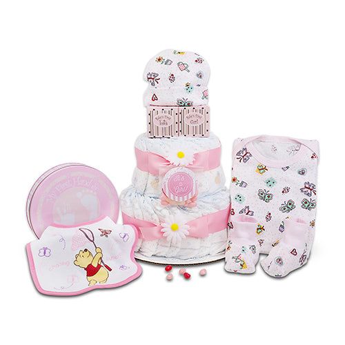 Sweet Baby Girl Diaper Cake Gift - Renee Lane Company