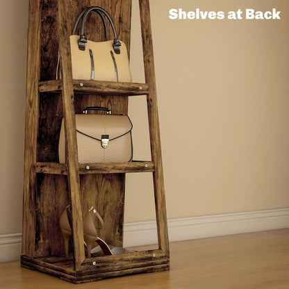 Swivel Jewelry Armoire, Lockable Mirror Jewelry Cabinet with Built-In Small Mirror, Rustic Brown - Renee Lane Company
