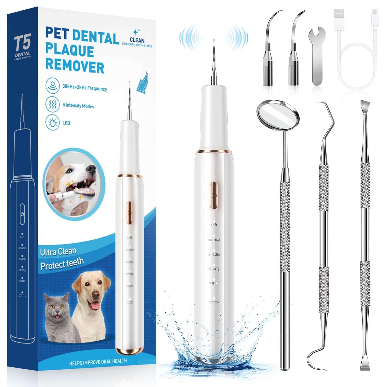 T5 Pet Ultrasonic Tooth Cleaner | Safe Dental Care for Dogs & Cats - Renee Lane Company