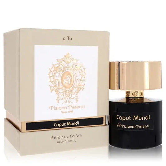 Women's extrait de parfum bottle with gold cap and beige presentation box