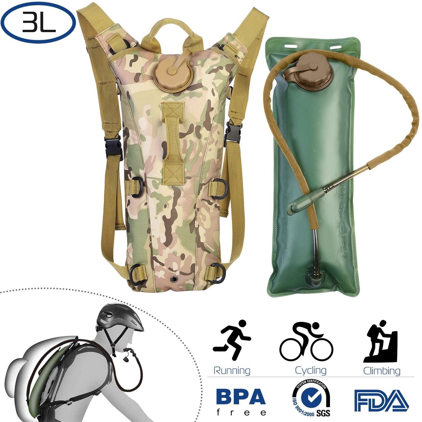 Tactical Hydration Pack 3L Water Bladder Adjustable Water Drink Backpack - Renee Lane Company