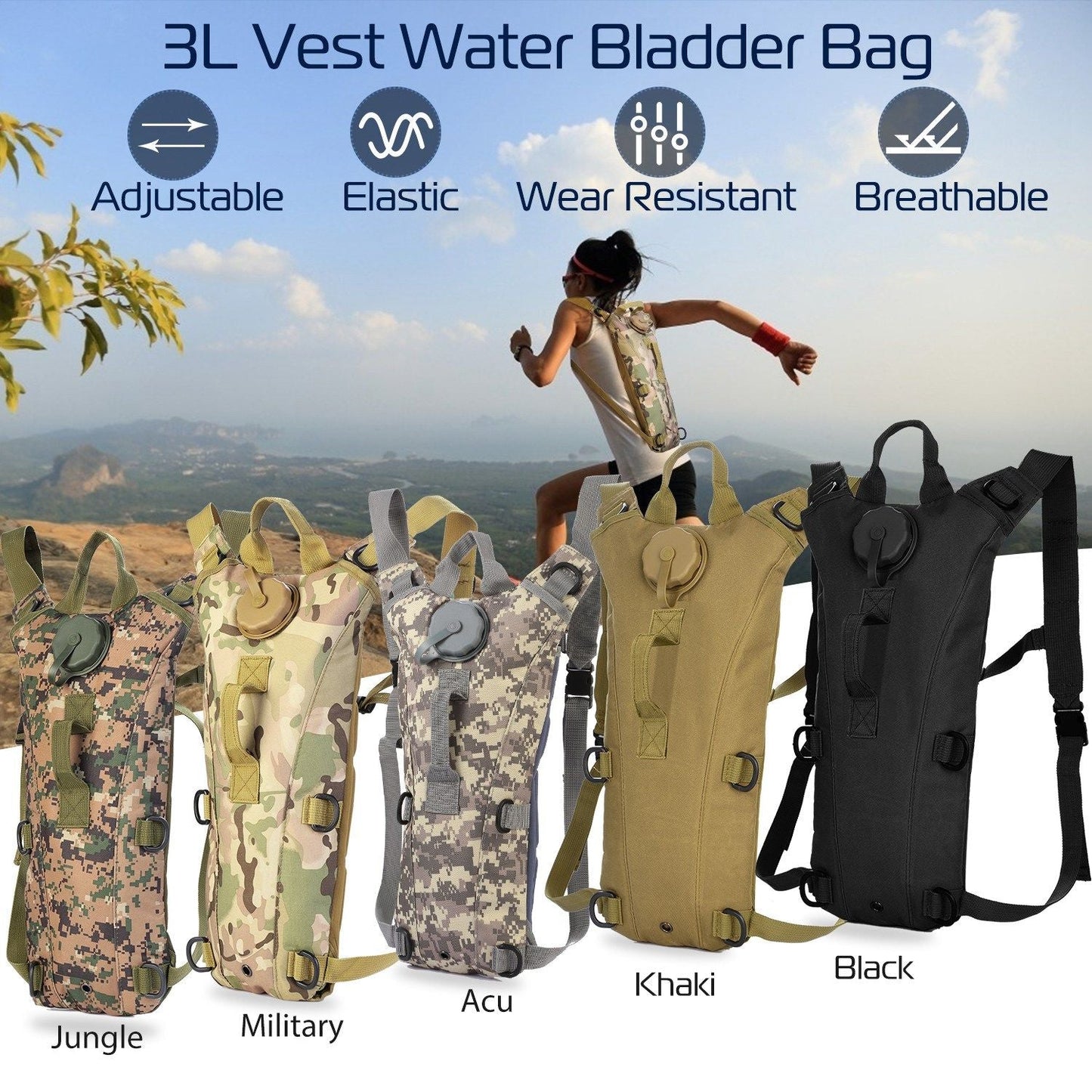Tactical Hydration Pack 3L Water Bladder Adjustable Water Drink Backpack - Renee Lane Company