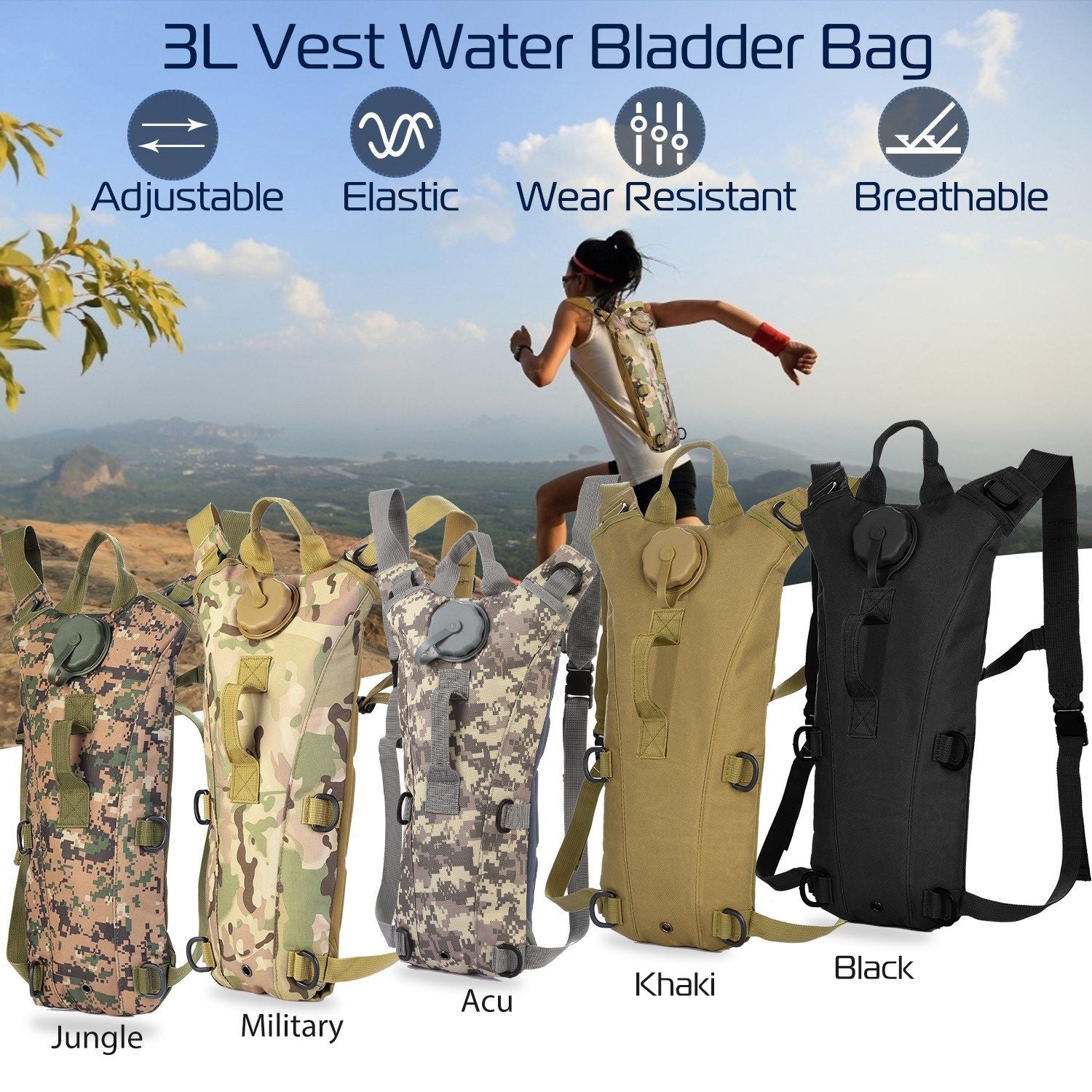 Tactical Hydration Pack 3L Water Bladder Adjustable Water Drink Backpack - Renee Lane Company