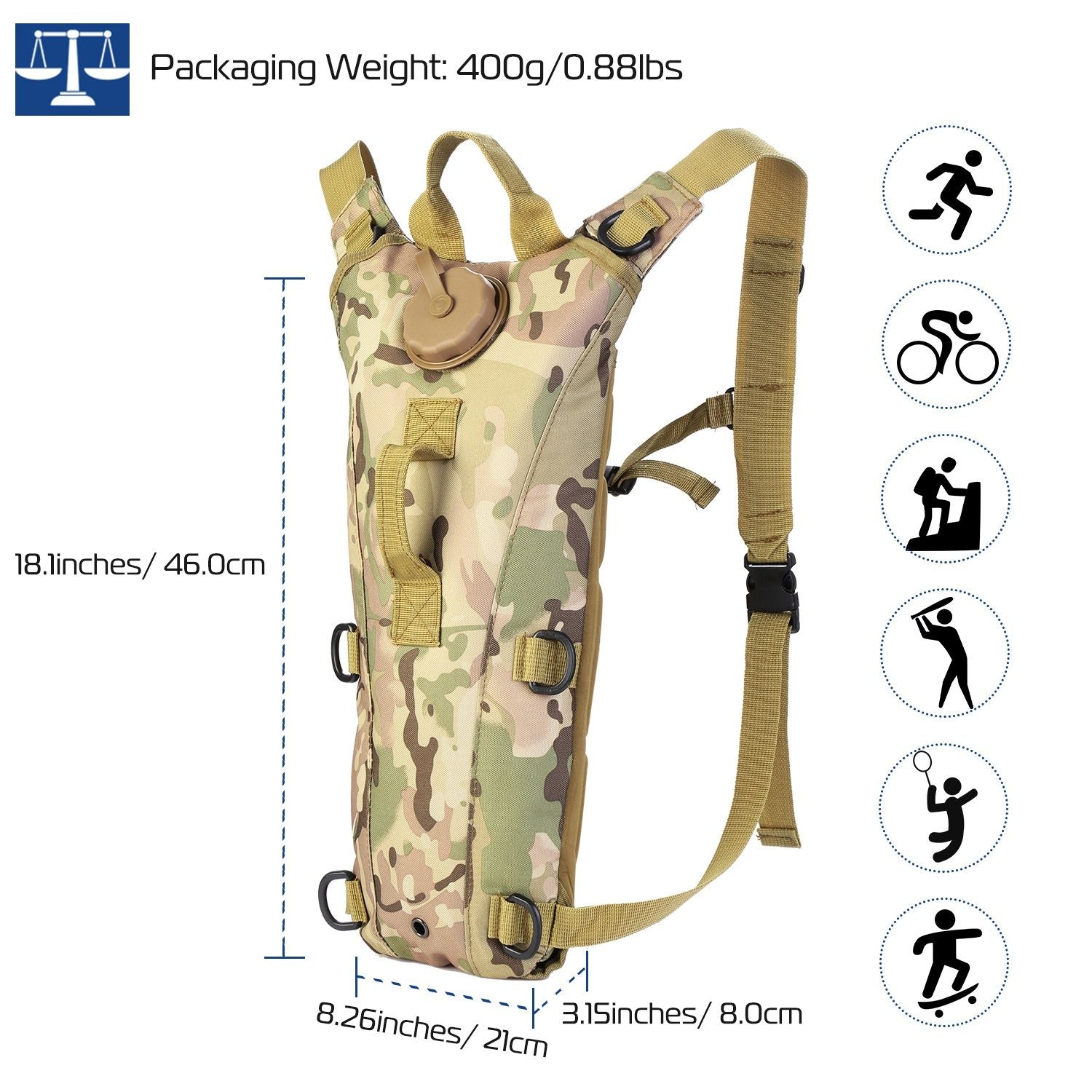 Tactical Hydration Pack 3L Water Bladder Adjustable Water Drink Backpack - Renee Lane Company
