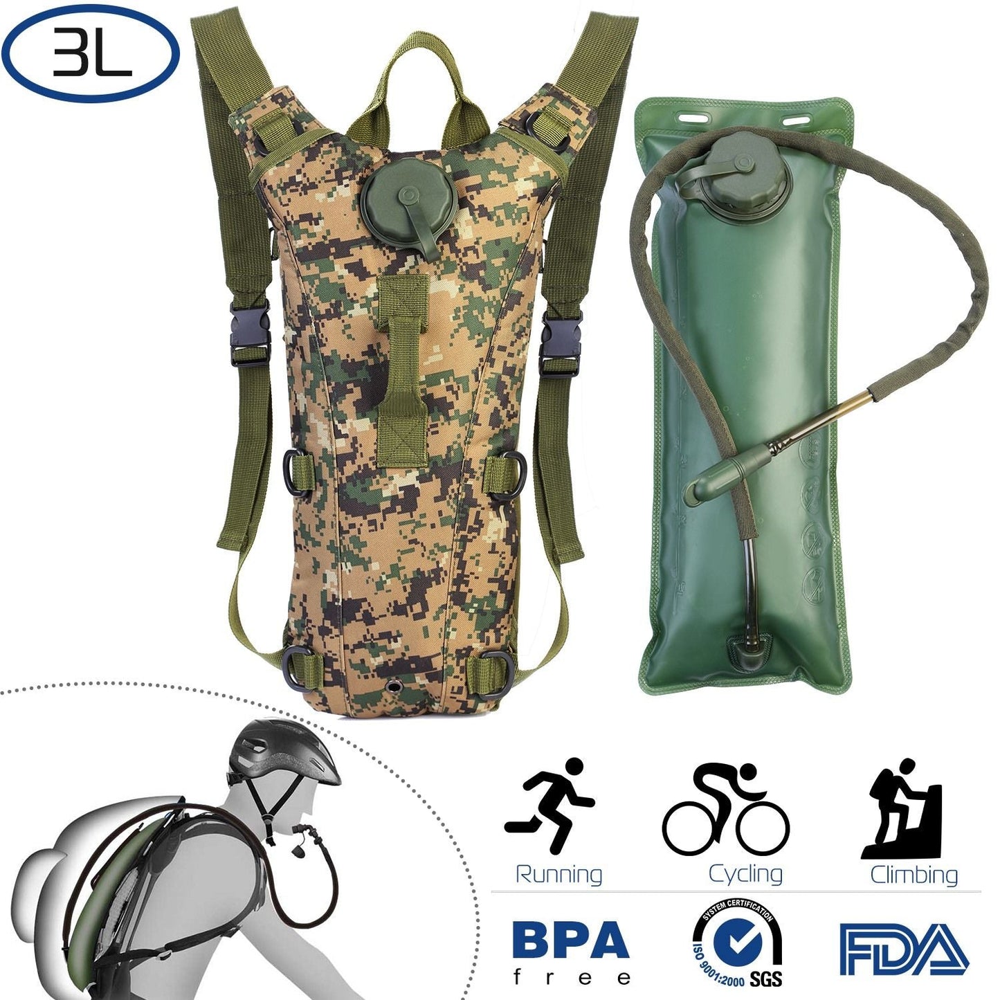 Tactical Hydration Pack 3L Water Bladder Adjustable Water Drink Backpack - Renee Lane Company