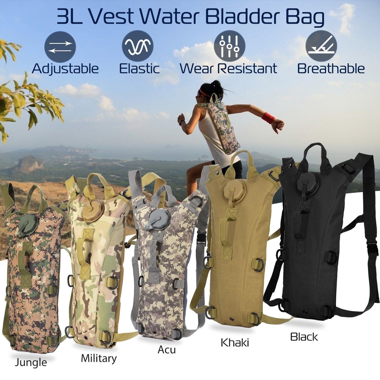 Tactical Hydration Pack 3L Water Bladder Adjustable Water Drink Backpack - Renee Lane Company