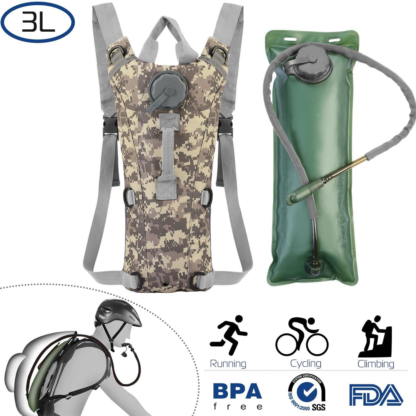 Tactical Hydration Pack 3L Water Bladder Adjustable Water Drink Backpack - Renee Lane Company