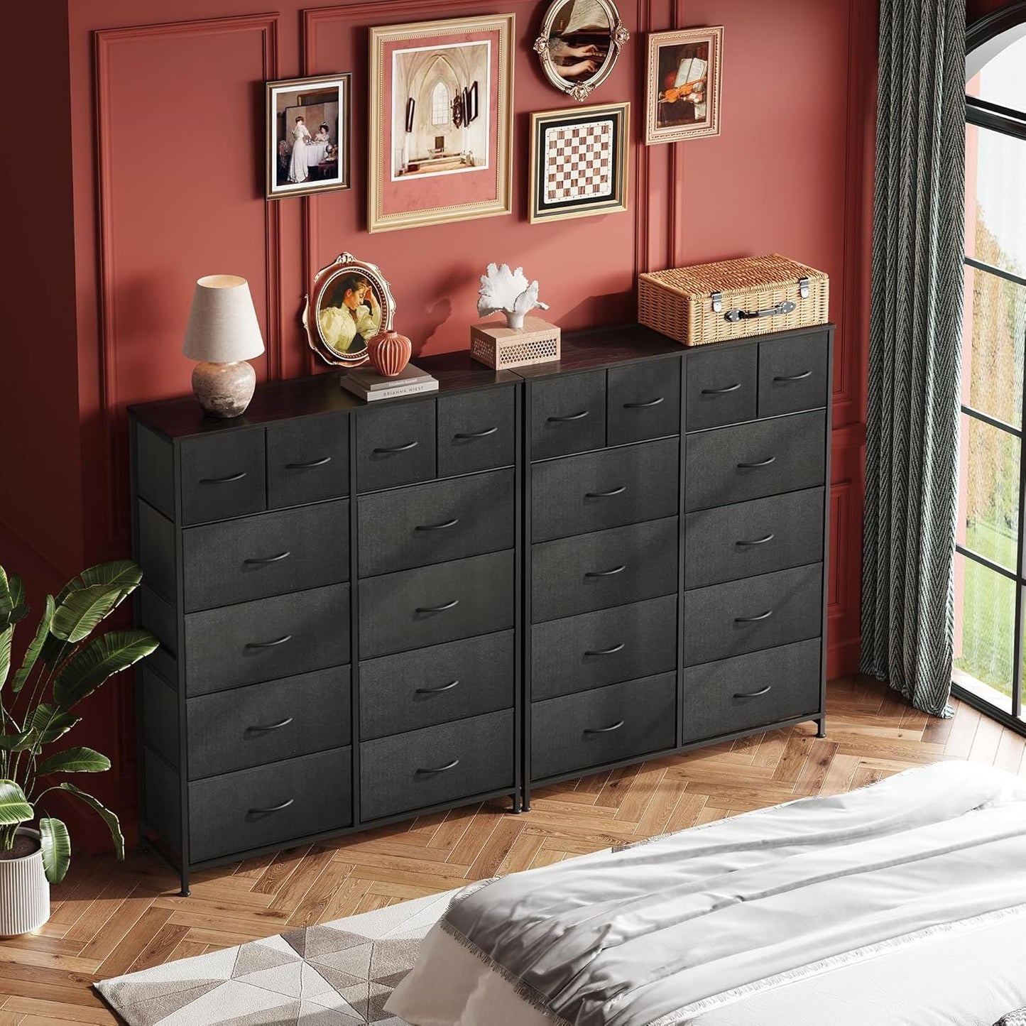 Tall Dresser for Bedroom with 12 Drawers, Dressers & Chests of Drawers, Fabric Dresser for Closet, Living Room, Storage Dressers with Storage Drawers, Steel Frame, Wood Top - Renee Lane Company
