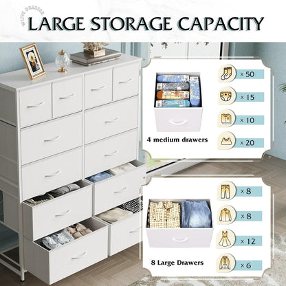 Tall Dresser for Bedroom with 12 Drawers, Dressers & Chests of Drawers, Fabric Dresser for Closet, Living Room, Storage Dressers with Storage Drawers, Steel Frame, Wood Top - Renee Lane Company