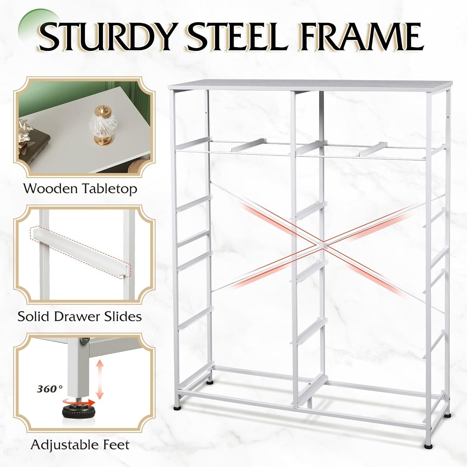 Tall Dresser for Bedroom with 12 Drawers, Dressers & Chests of Drawers, Fabric Dresser for Closet, Living Room, Storage Dressers with Storage Drawers, Steel Frame, Wood Top - Renee Lane Company