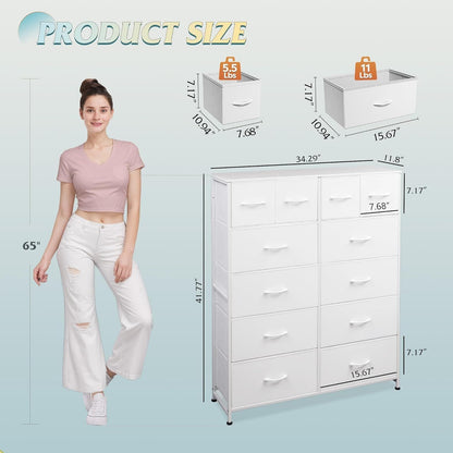 Tall Dresser for Bedroom with 12 Drawers, Dressers & Chests of Drawers, Fabric Dresser for Closet, Living Room, Storage Dressers with Storage Drawers, Steel Frame, Wood Top - Renee Lane Company