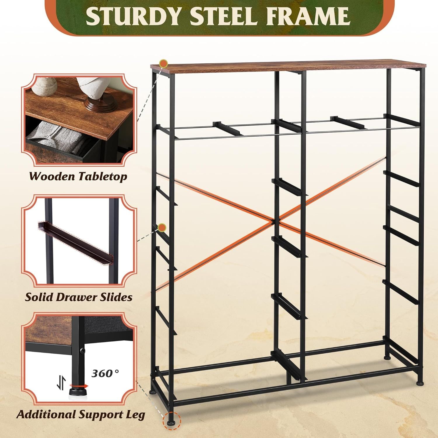 Tall Dresser for Bedroom with 12 Drawers, Dressers & Chests of Drawers, Fabric Dresser for Closet, Living Room, Storage Dressers with Storage Drawers, Steel Frame, Wood Top - Renee Lane Company