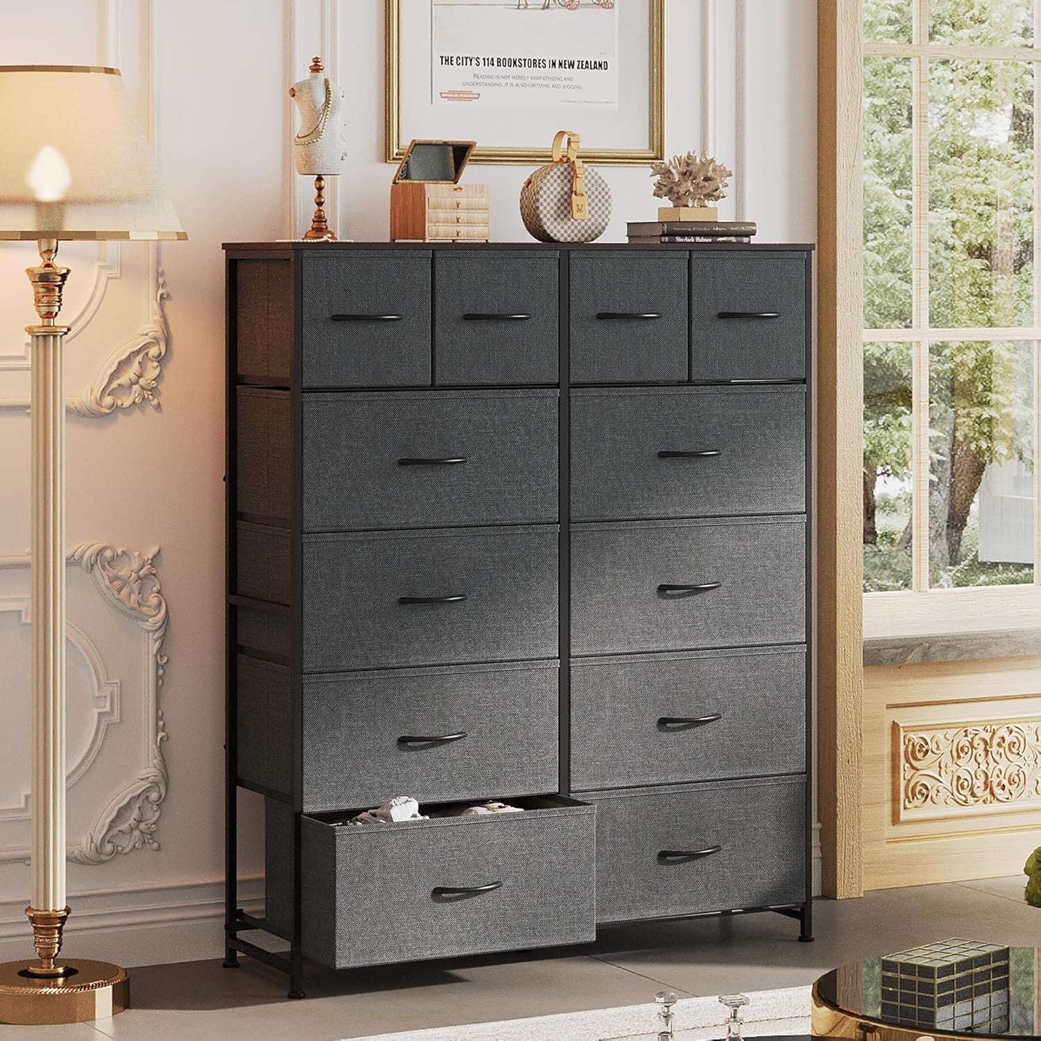 Tall Dresser for Bedroom with 12 Drawers, Dressers & Chests of Drawers, Fabric Dresser for Closet, Living Room, Storage Dressers with Storage Drawers, Steel Frame, Wood Top - Renee Lane Company