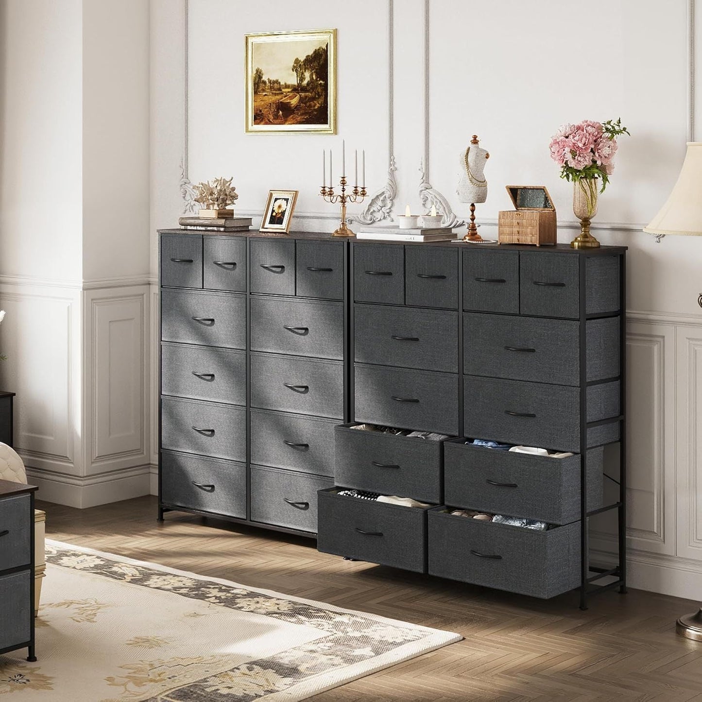 Tall Dresser for Bedroom with 12 Drawers, Dressers & Chests of Drawers, Fabric Dresser for Closet, Living Room, Storage Dressers with Storage Drawers, Steel Frame, Wood Top - Renee Lane Company