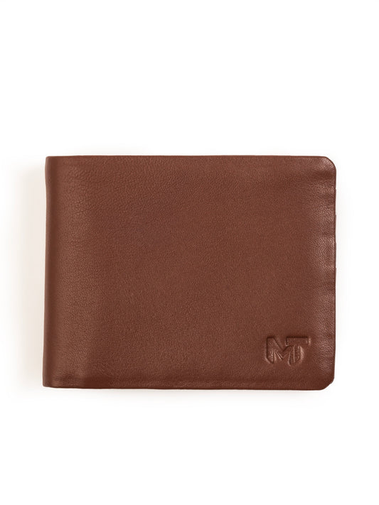 Brown Duke bifold wallet in leather with embossed logo on front