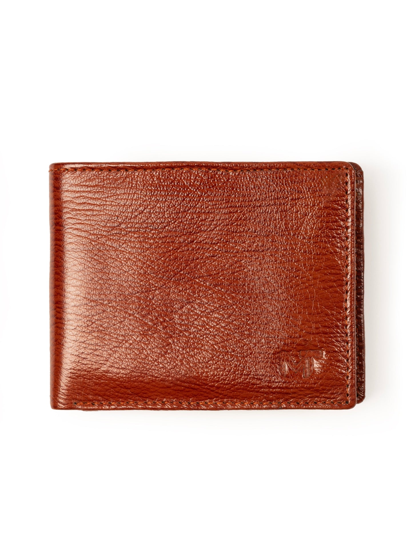 Men's wallet in tan-brown leather with embossed logo on front