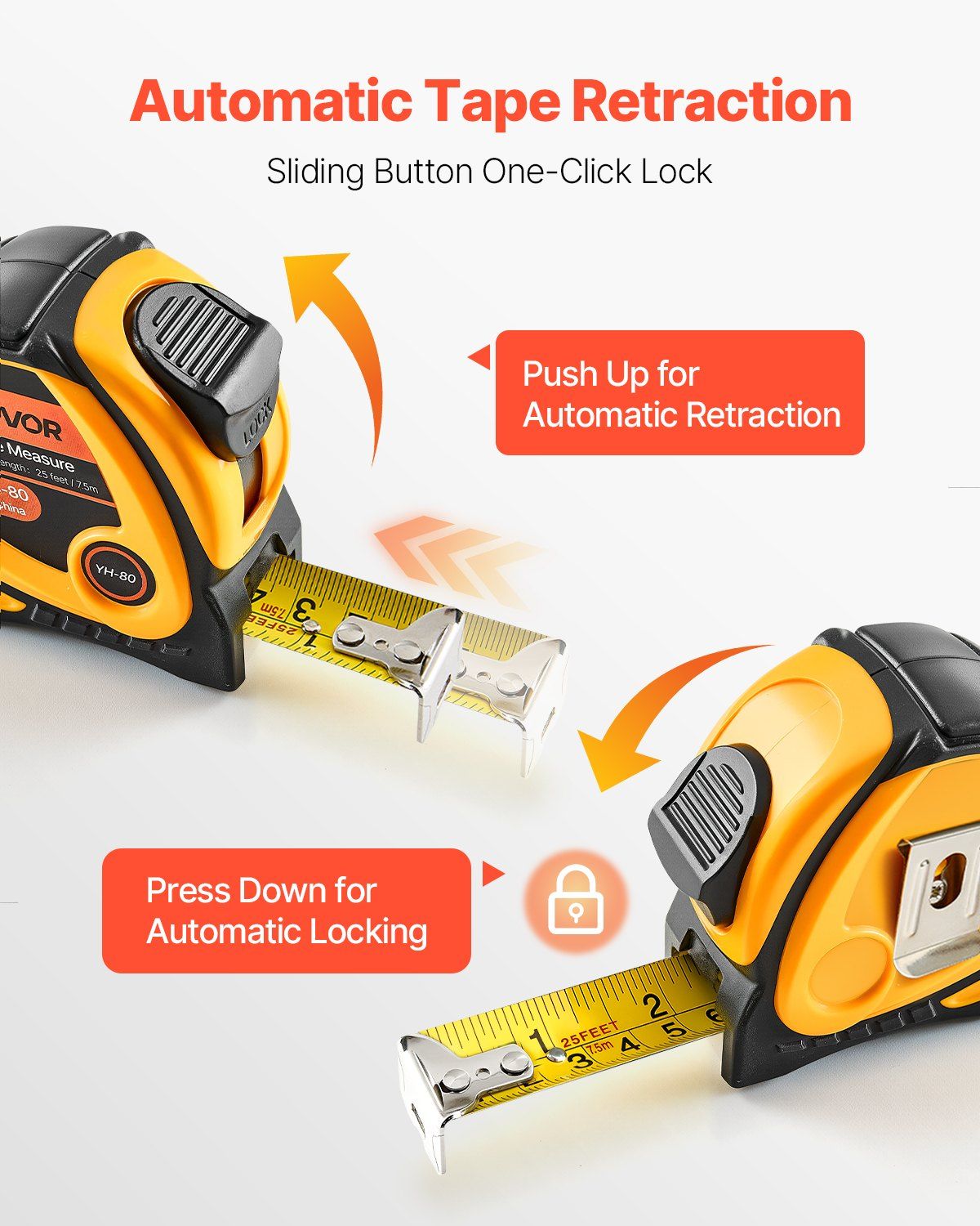 Tape Measure 25ft Retractable Imperial Metric ABS Case for Outdoor Decoration - Renee Lane Company