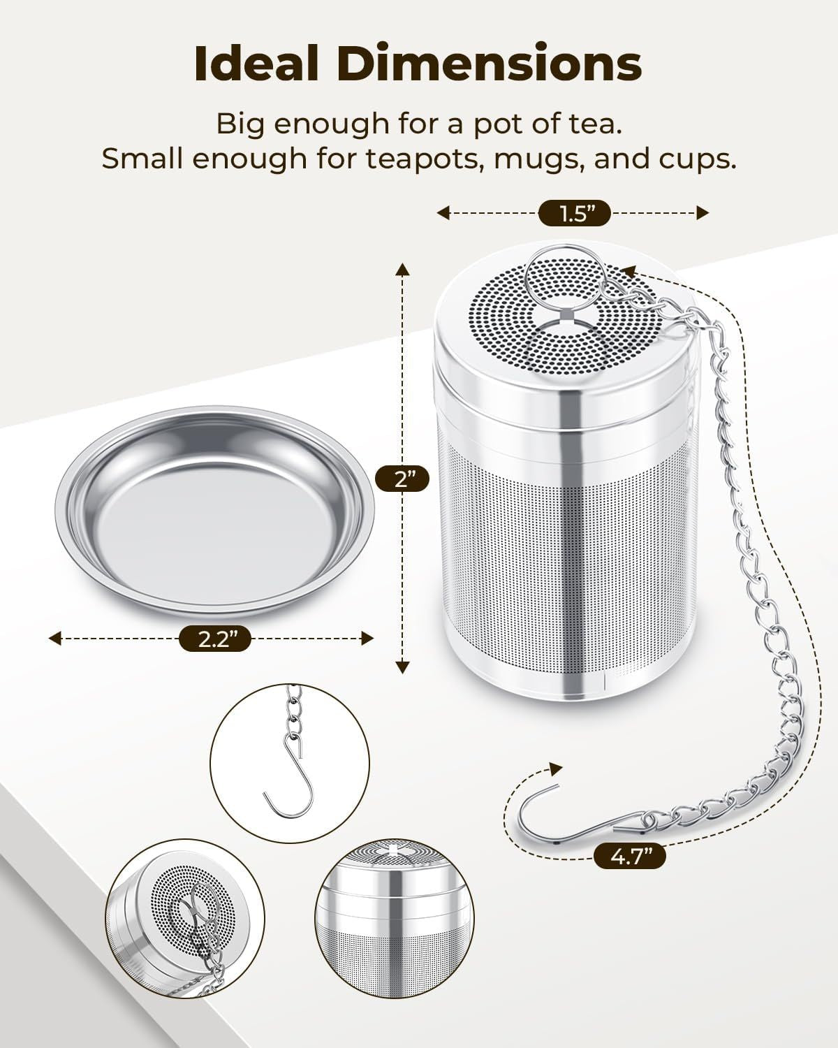 Tea Infusers, Extra Fine Mesh Tea Strainers for Loose Tea, Updated Slim Threaded Lid & 304 Stainless Steel, Loose Leaf Tea Steeper for Brew Tea Spices & Seasonings - Renee Lane Company