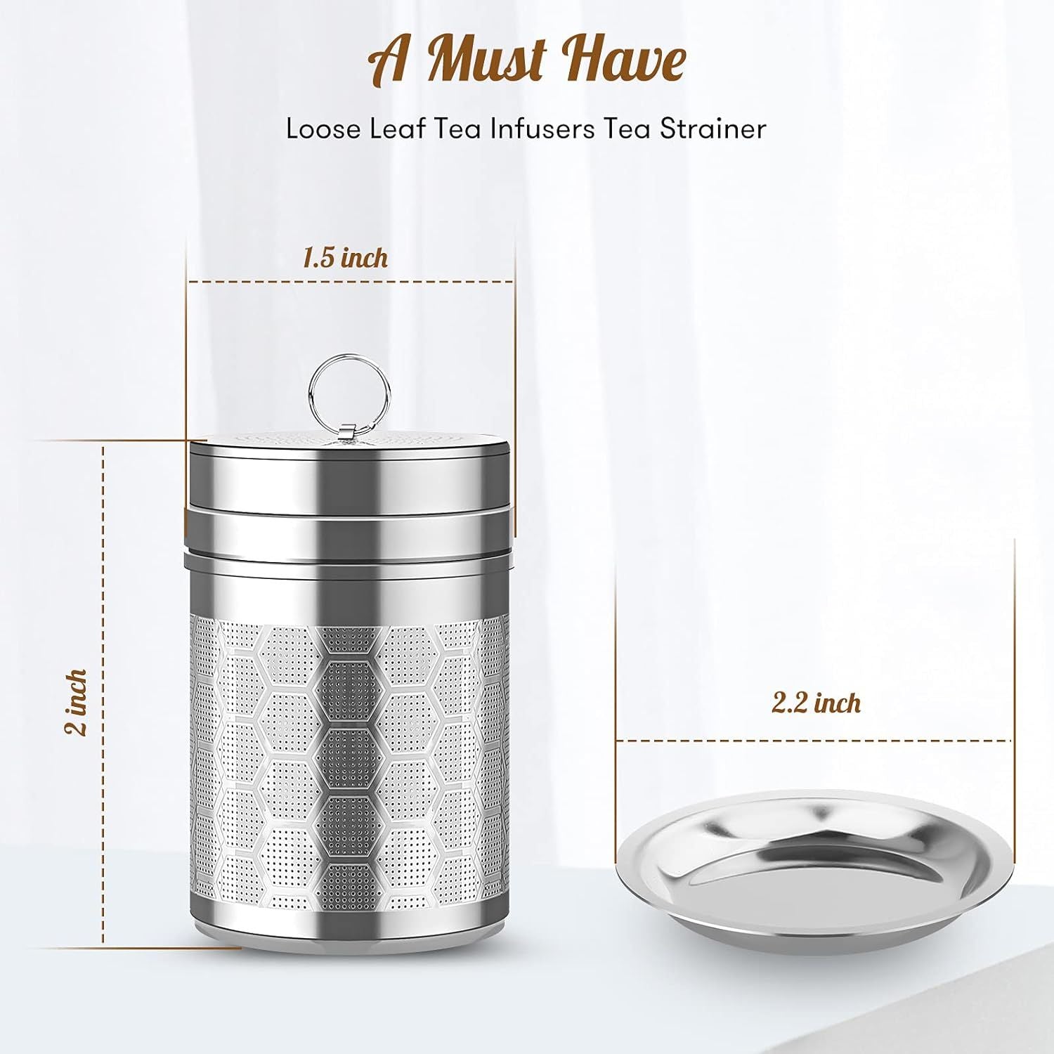 Tea Infusers for Loose Tea, (2 Pack) 18/8 Stainless Steel Tea Strainer Set, Extra Fine Mesh Tea Steeper for Brew Tea, Spices & Seasoning - Renee Lane Company