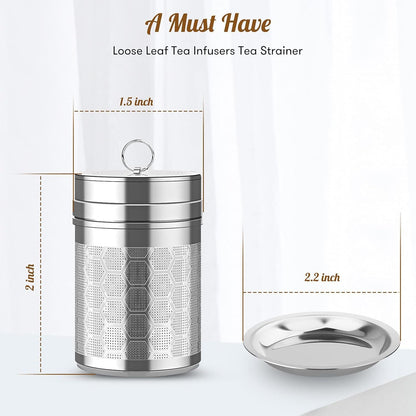 Tea Infusers for Loose Tea, (2 Pack) 18/8 Stainless Steel Tea Strainer Set, Extra Fine Mesh Tea Steeper for Brew Tea, Spices & Seasoning - Renee Lane Company