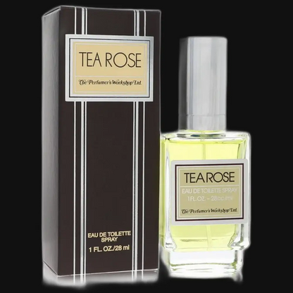 Women’s perfume eau de toilette: brown striped box, clear bottle with silver cap, yellow liquid.