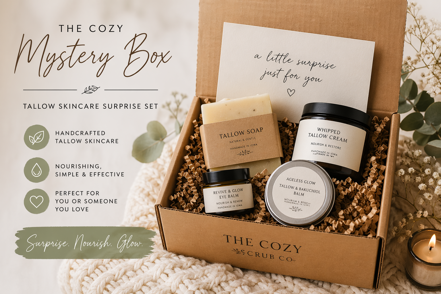 The Cozy Mystery Box – Tallow Skincare Surprise Set - Renee Lane Company
