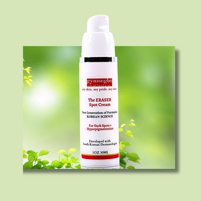 Spot corrector cream bottle with white pump and label, dark spot hyperpigmentation formula