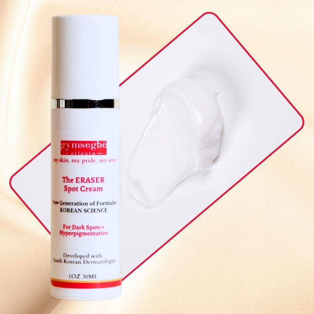 Spot corrector cream bottle with white dollop of cream displayed beside it