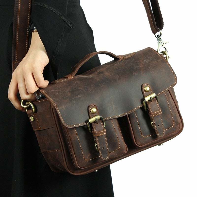 The Faust Leather Camera Bag | Crossbody Vintage Camera Messenger Bag - Renee Lane Company