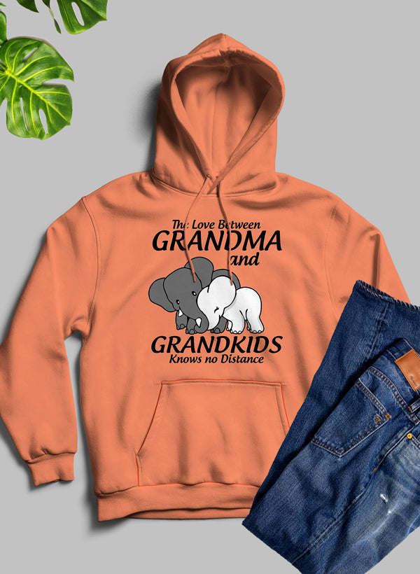 Orange hoodie with hood, front pocket, 'Grandma and Grandkids' graphic