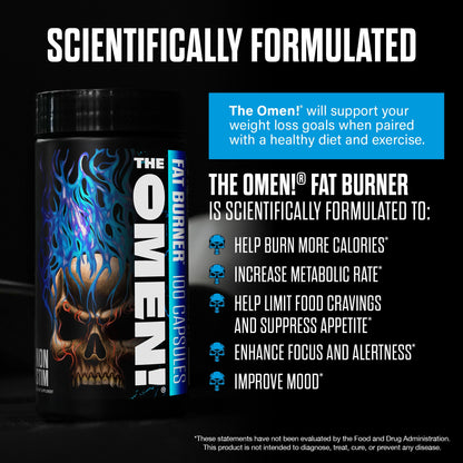 Stim-free fat burner bottle with 'Scientifically Formulated' text and benefit icons
