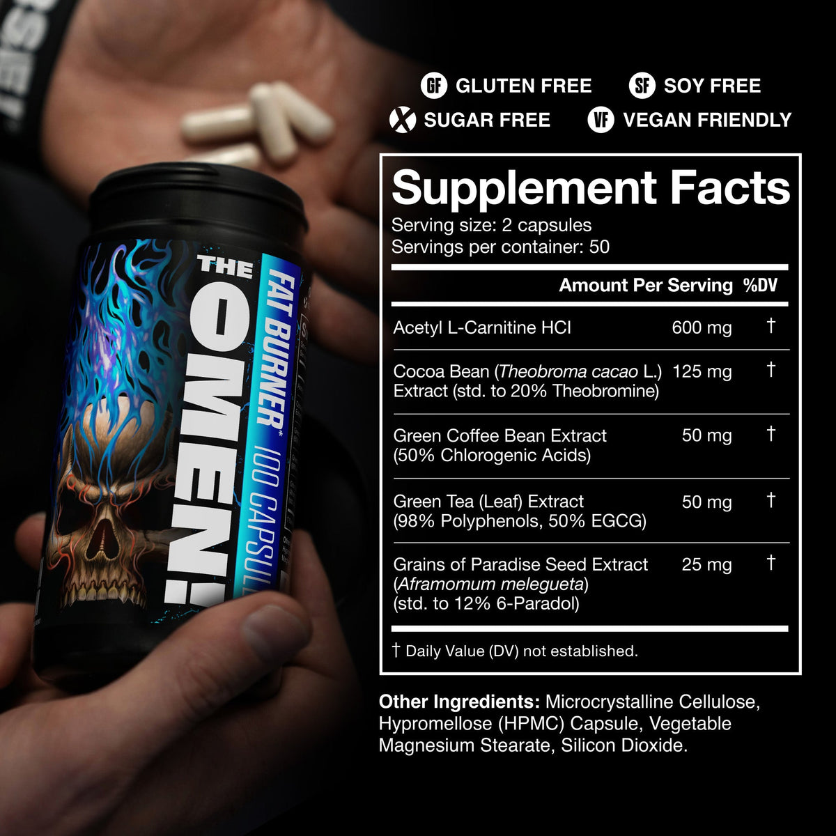 Stim-free fat burner bottle close-up of Supplement Facts label