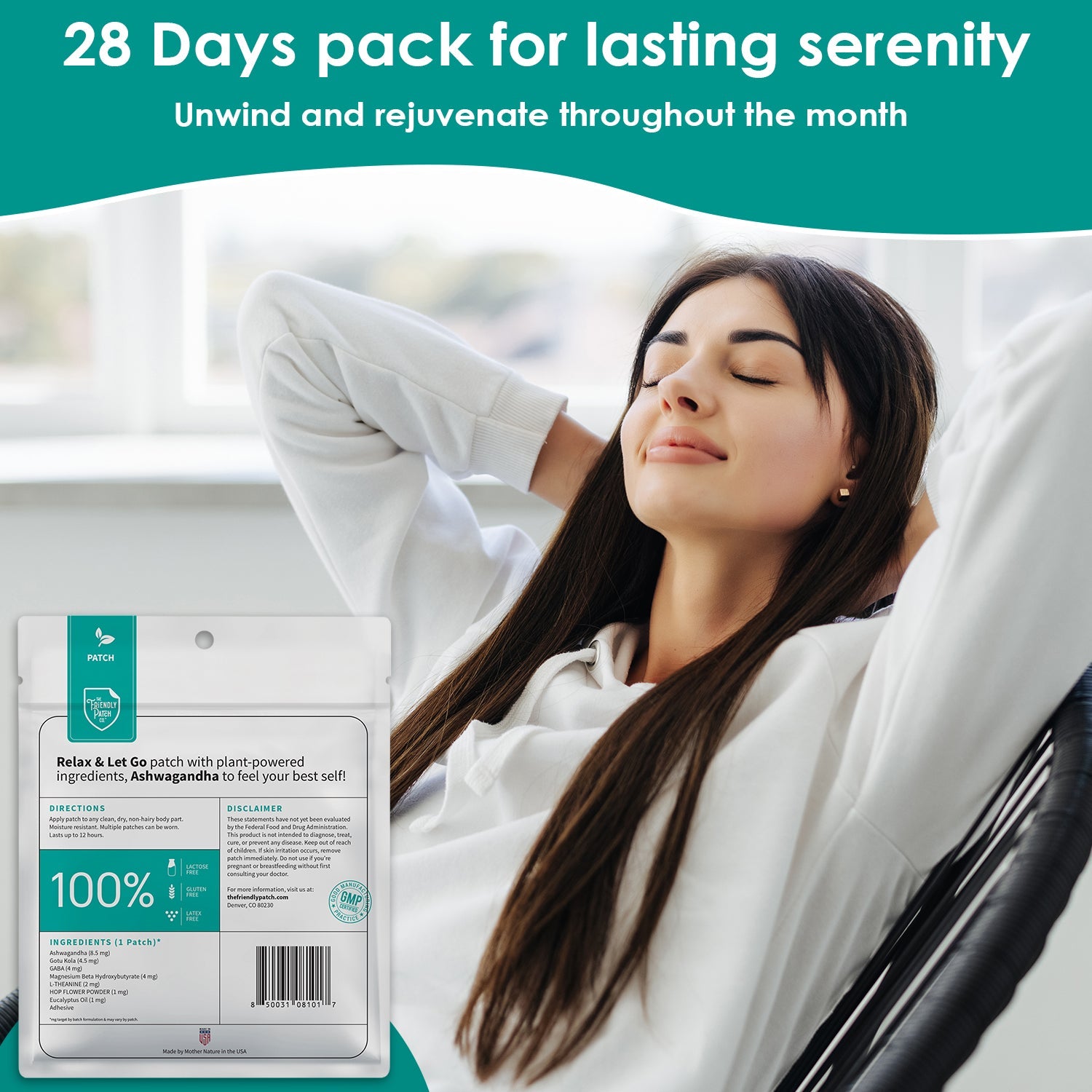 Relax & Let Go Zen Stress Patches with Ashwagandha, L-Theanine, GABA - 28 Patches - Renee Lane Company