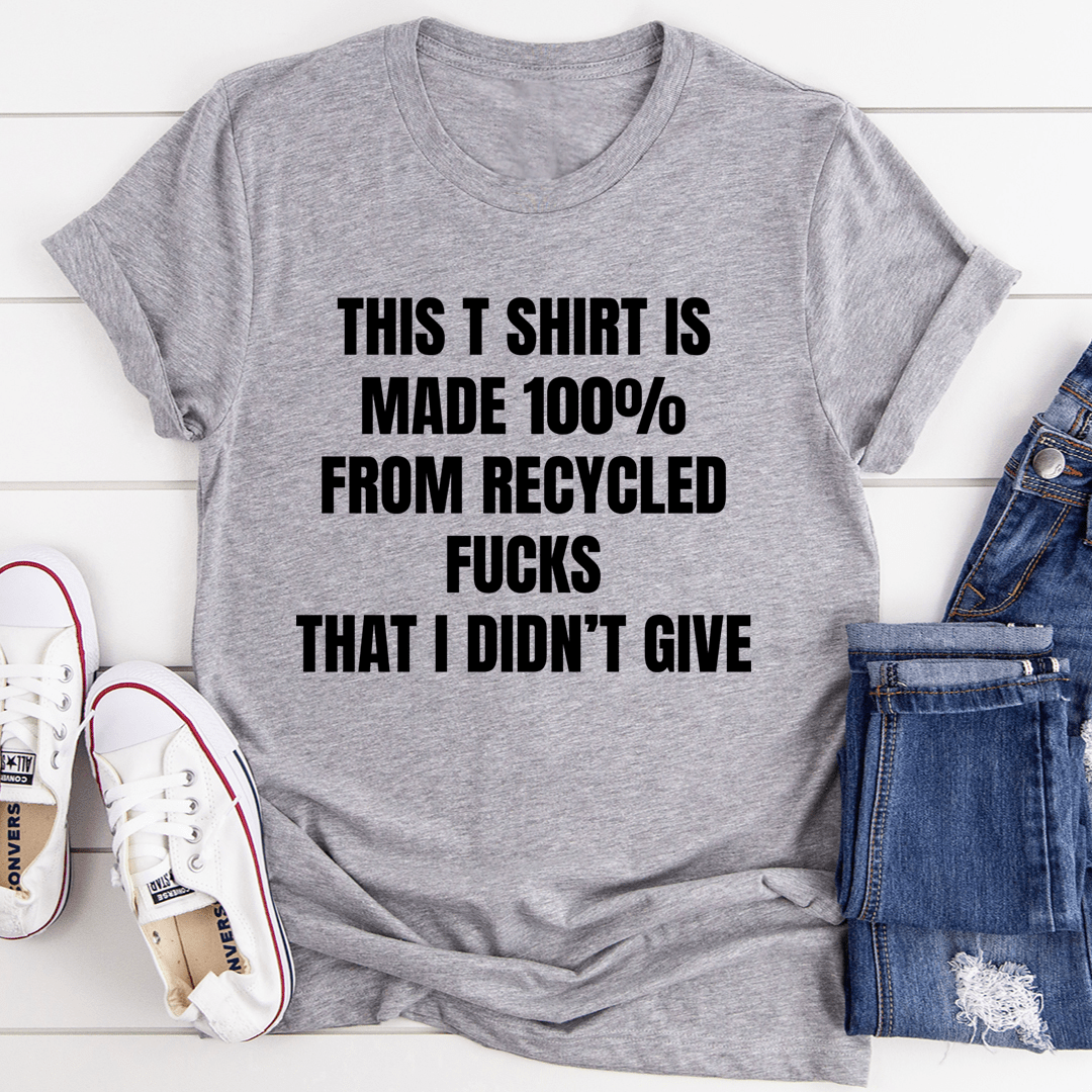 Heather gray crew-neck T-shirt with bold graphic slogan on chest
