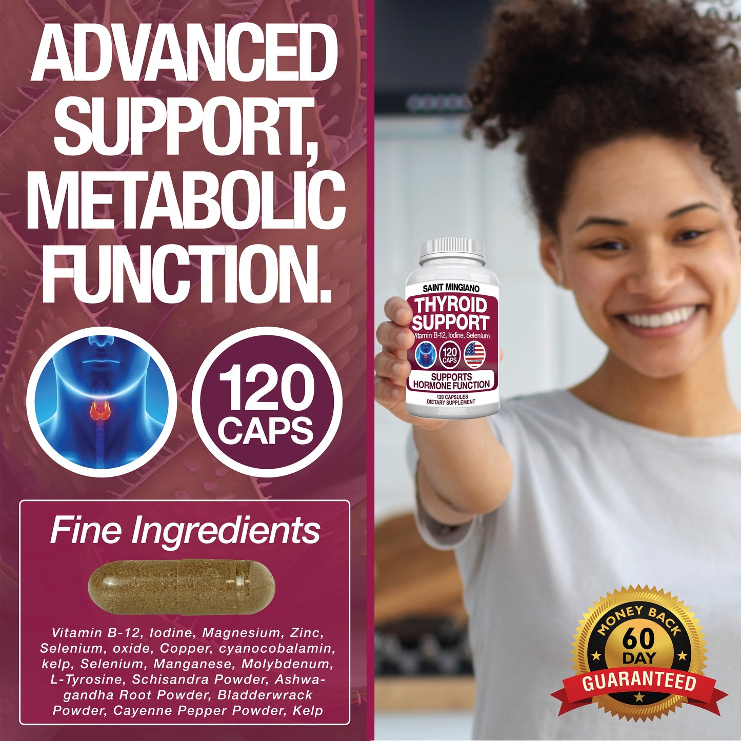 Thyroid Support Supplement with Iodine |120 Capsules to Help Body Mass & Improve Energy - Renee Lane Company