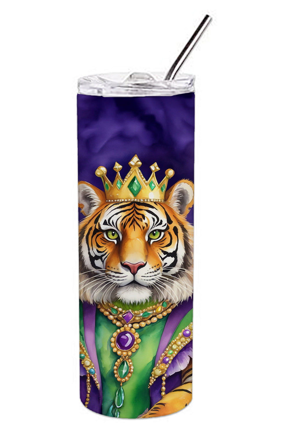 Tiger the King of Mardi Gras Stainless Steel Skinny Tumbler Vacuum Double Walled Reusable Insulated Tumbler Travel Cup for Coffee Cocktails Gift with Lid, 20 oz - Renee Lane Company
