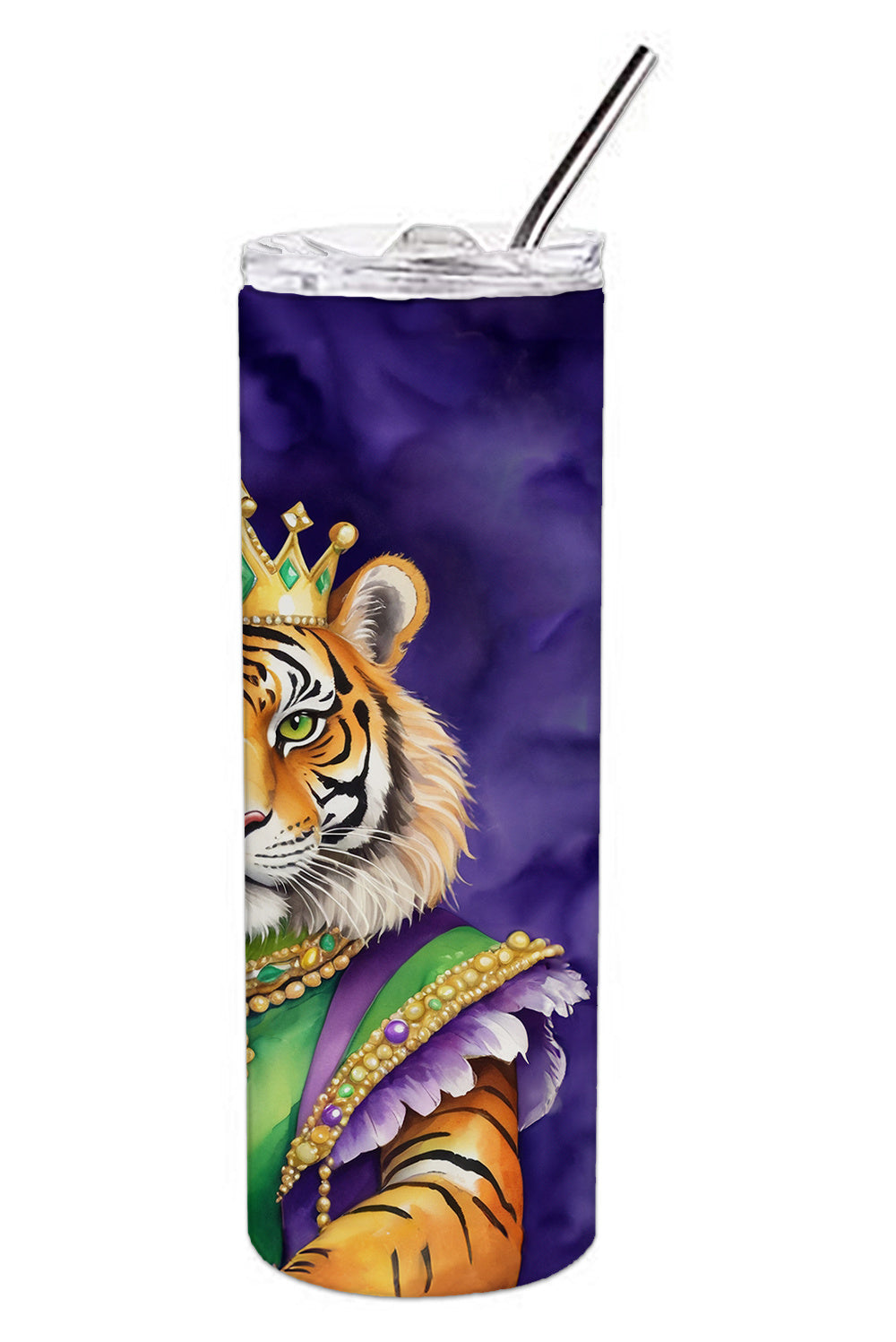 Tiger the King of Mardi Gras Stainless Steel Skinny Tumbler Vacuum Double Walled Reusable Insulated Tumbler Travel Cup for Coffee Cocktails Gift with Lid, 20 oz - Renee Lane Company