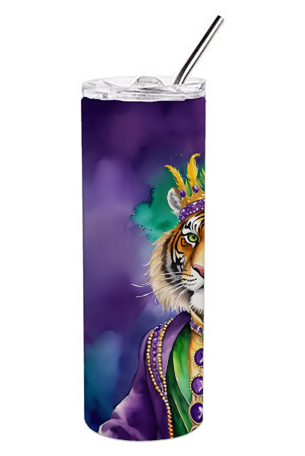 Tiger the King of Mardi Gras Stainless Steel Skinny Tumbler Vacuum Double Walled Reusable Insulated Tumbler Travel Cup for Coffee Cocktails Gift with Lid, 20 oz - Renee Lane Company