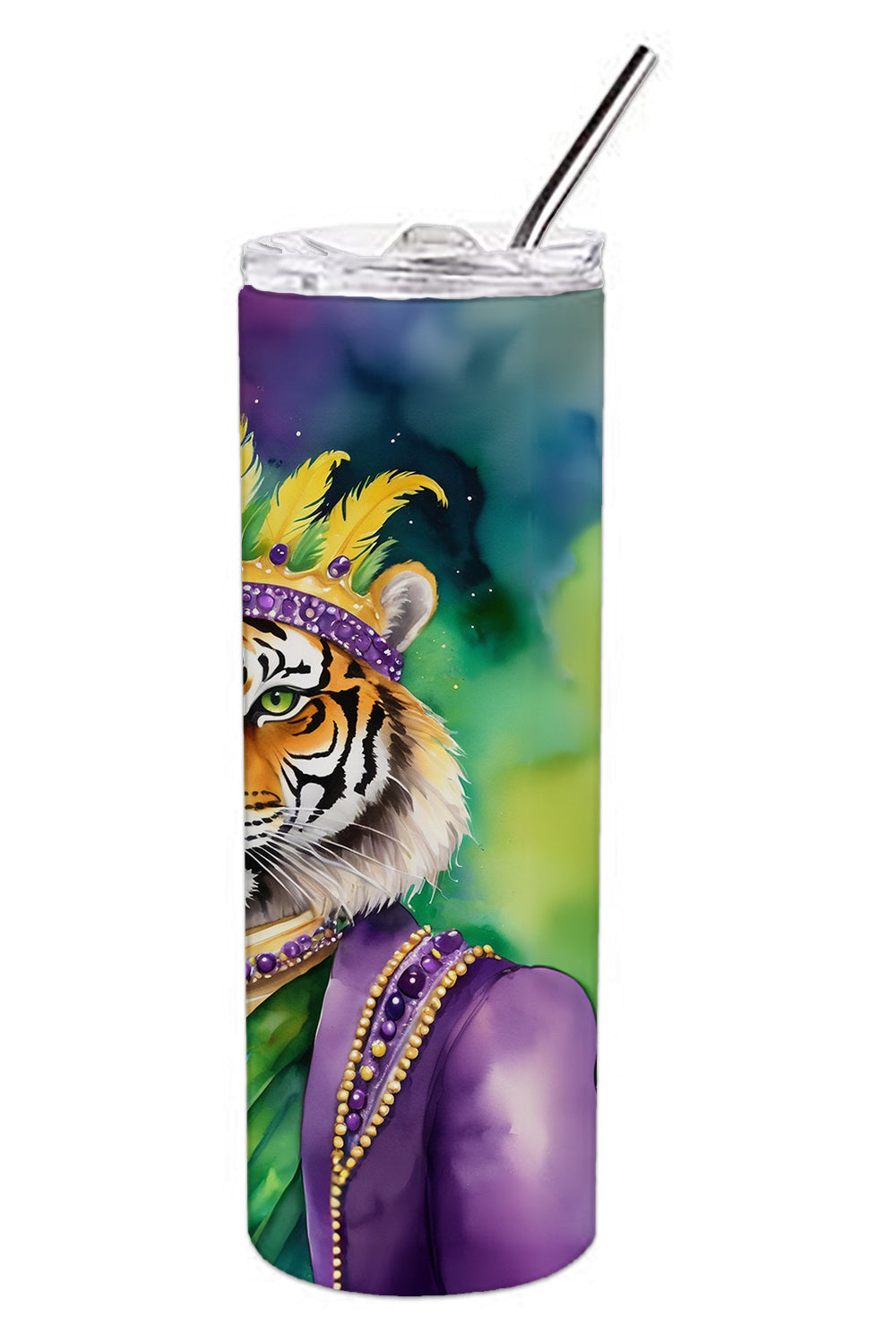 Tiger the King of Mardi Gras Stainless Steel Skinny Tumbler Vacuum Double Walled Reusable Insulated Tumbler Travel Cup for Coffee Cocktails Gift with Lid, 20 oz - Renee Lane Company
