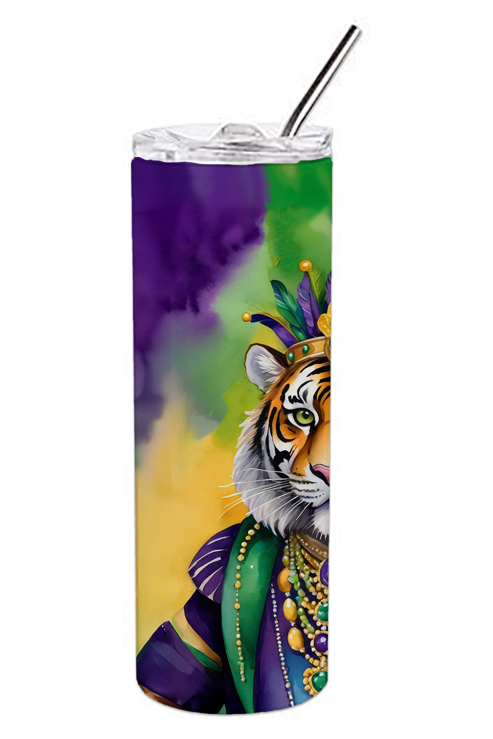 Tiger the King of Mardi Gras Stainless Steel Skinny Tumbler Vacuum Double Walled Reusable Insulated Tumbler Travel Cup for Coffee Cocktails Gift with Lid, 20 oz - Renee Lane Company