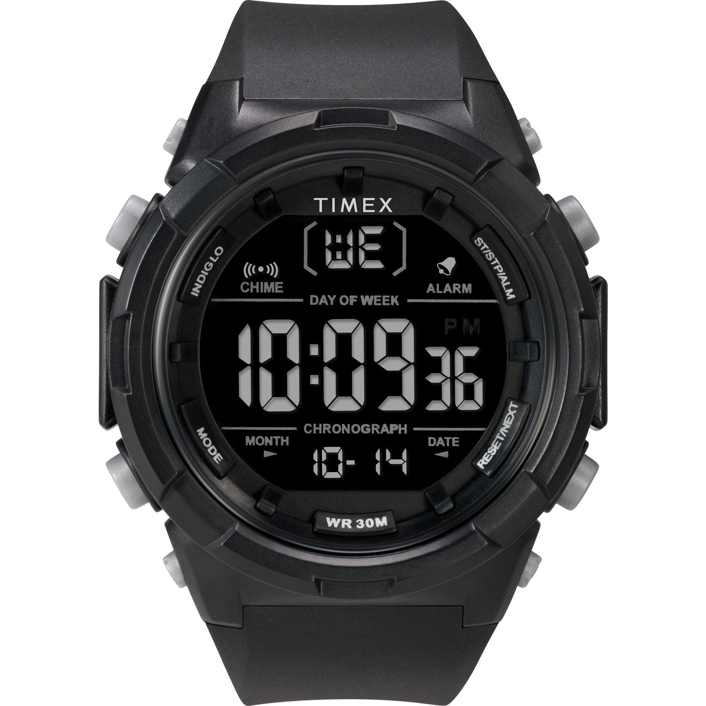 Timex Mens Digital 50mm Watch - Black Strap Digital Dial Black Case - Renee Lane Company