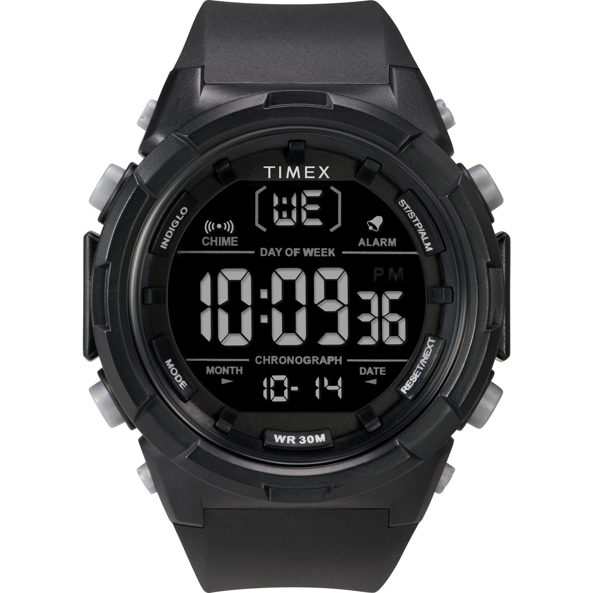 Timex Mens Digital 50mm Watch - Black Strap Digital Dial Black Case - Renee Lane Company