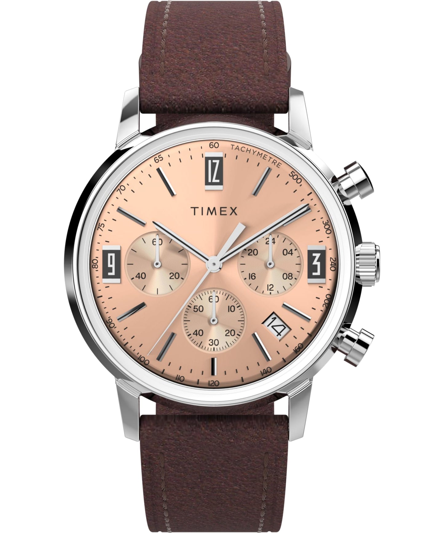 Timex Mens Marlin 40mm Watch - Brown Strap Rose Gold-Tone Dial Stainless Steel Case - Renee Lane Company